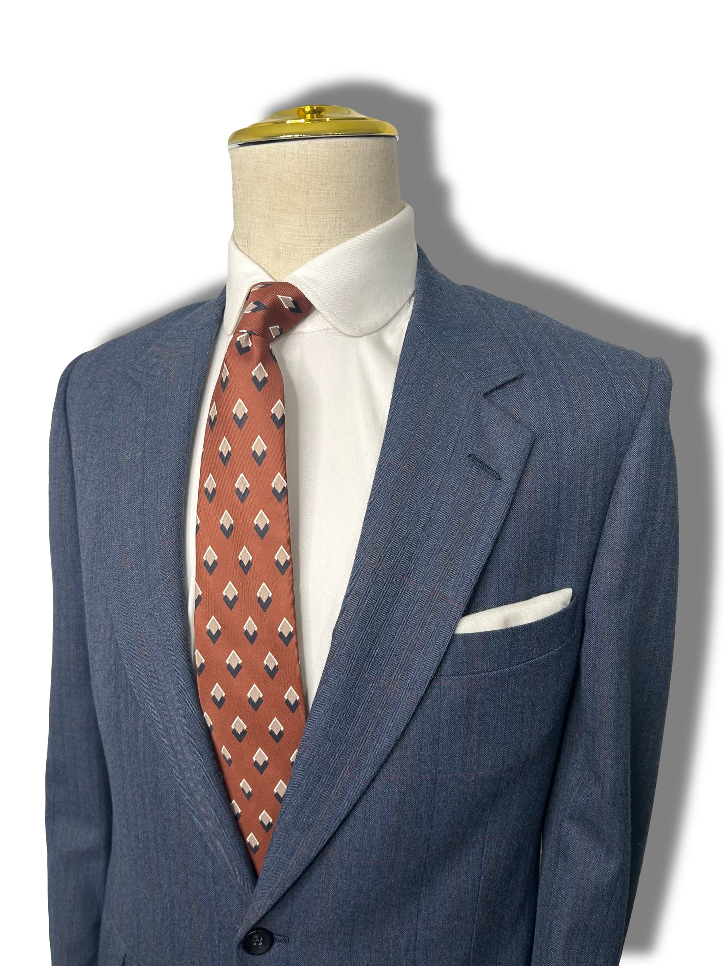 Blue Herringbone 2 Piece Suit (42)
