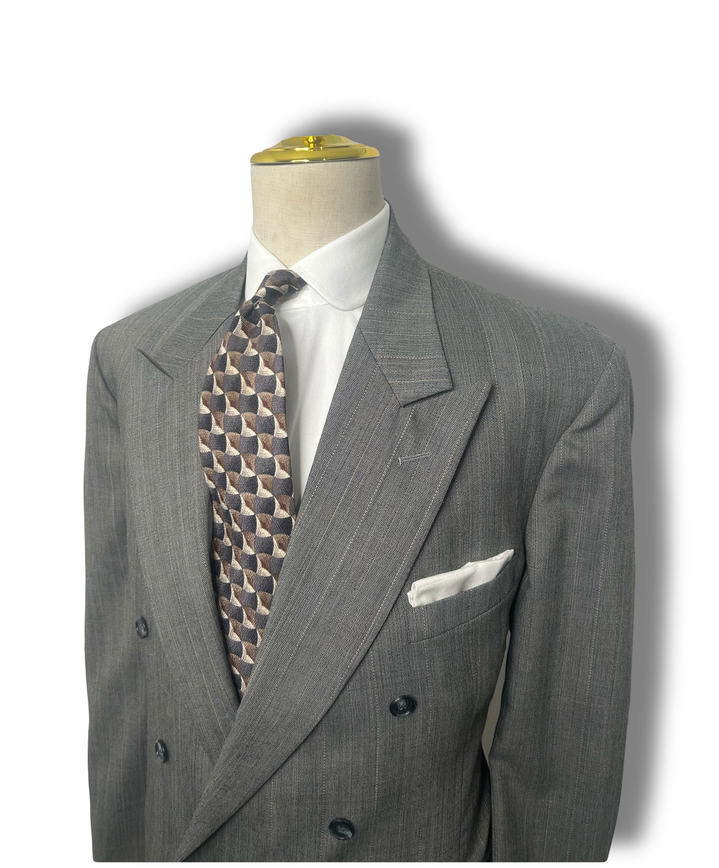 Grey Striped Double Breasted Suit (48)