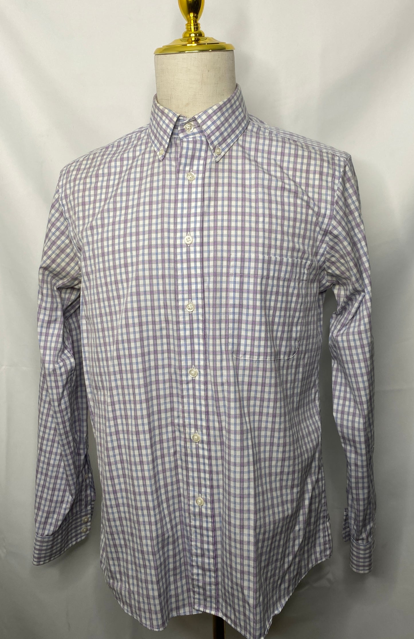 White/Purple Plaid OCBD Shirt (16x35)