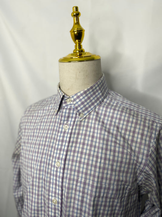 White/Purple Plaid OCBD Shirt (16x35)