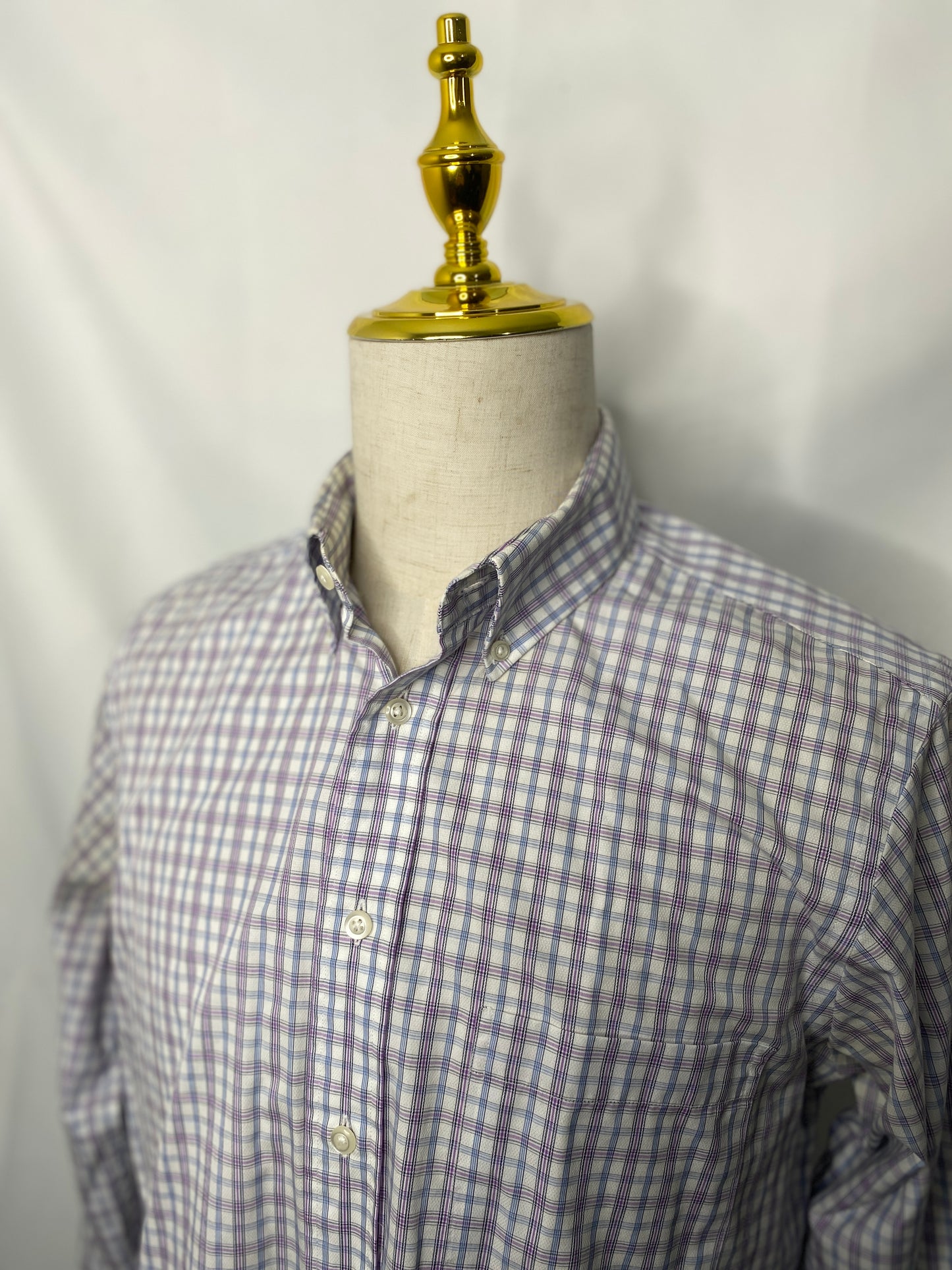 White/Purple Plaid OCBD Shirt (16x35)