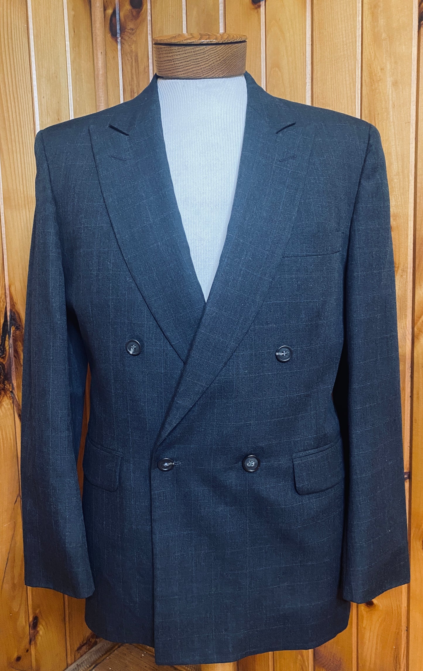 Charcoal Windowpane Double Breasted Suit