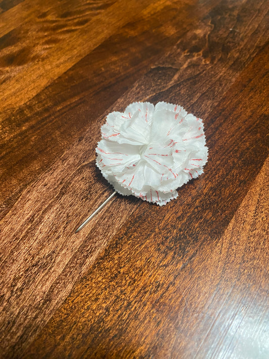 White/Red Striped Carnation Boutonnière