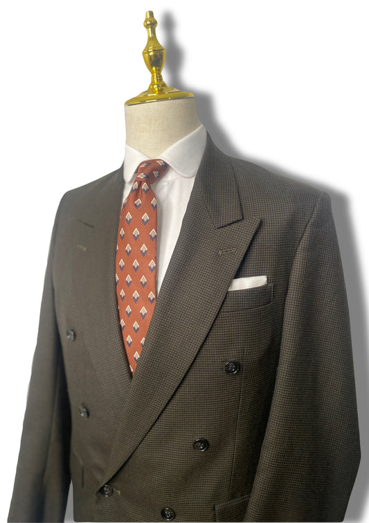 Olive Double Breasted Houndstooth Suit (40)